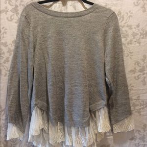 Grey and Ivory Lace Trim Sweater